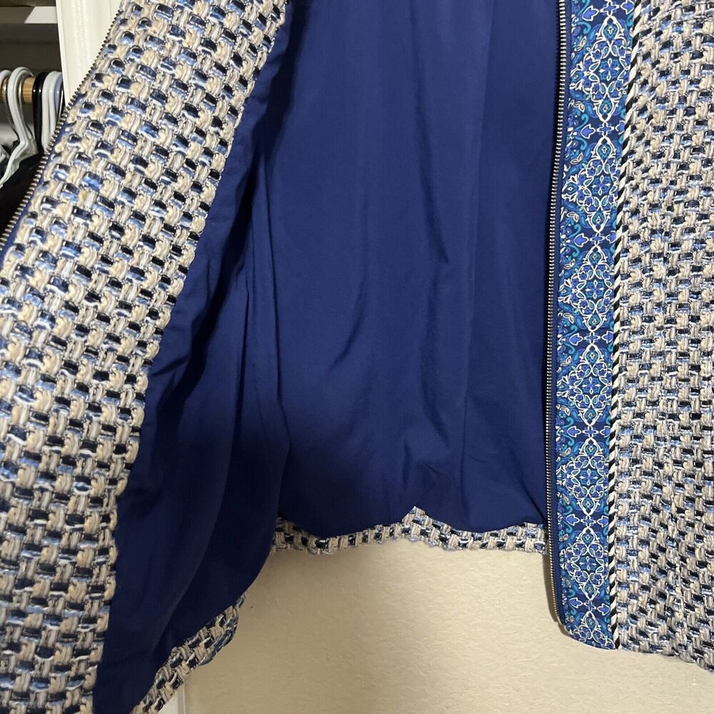 Chicos 0/S Blue Tweed Jacket Blazer boucle full zip sz 4/6 - Picture 7 of 10